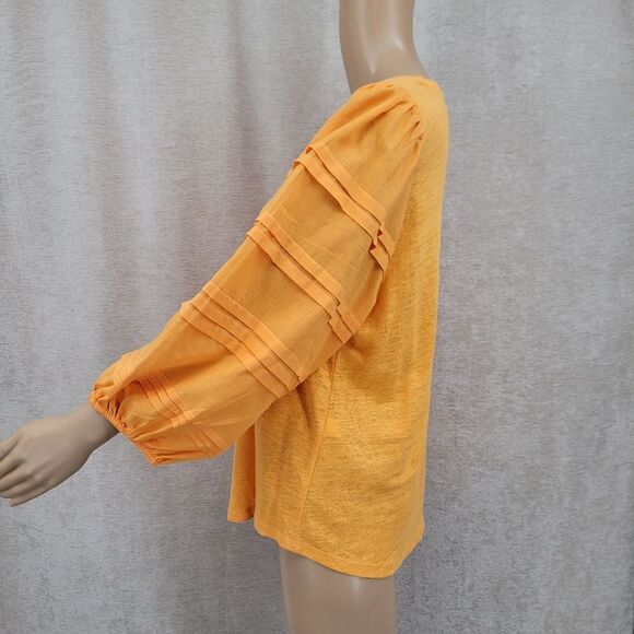 Chico's Linen Tangerine Orange Puff Lantern Sleeve Top Women's Large - Picture 4 of 10